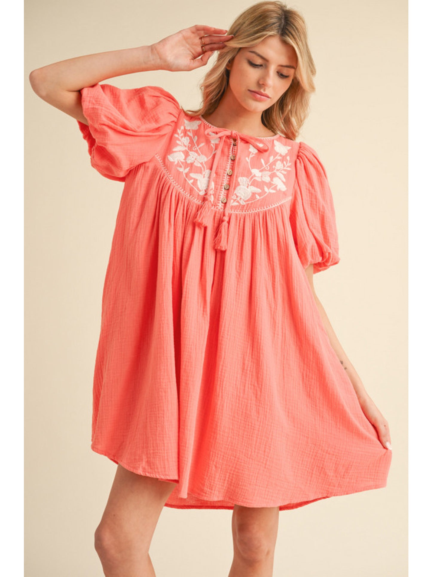 Embroidered Gauze Dress
