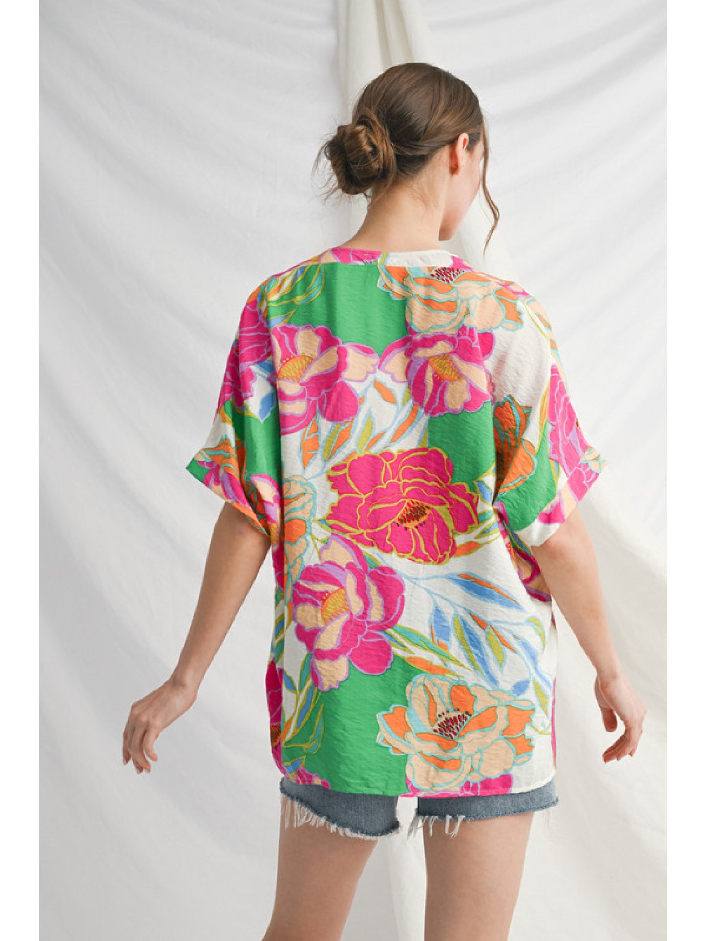 Drop Shoulder Floral Top (Green)
