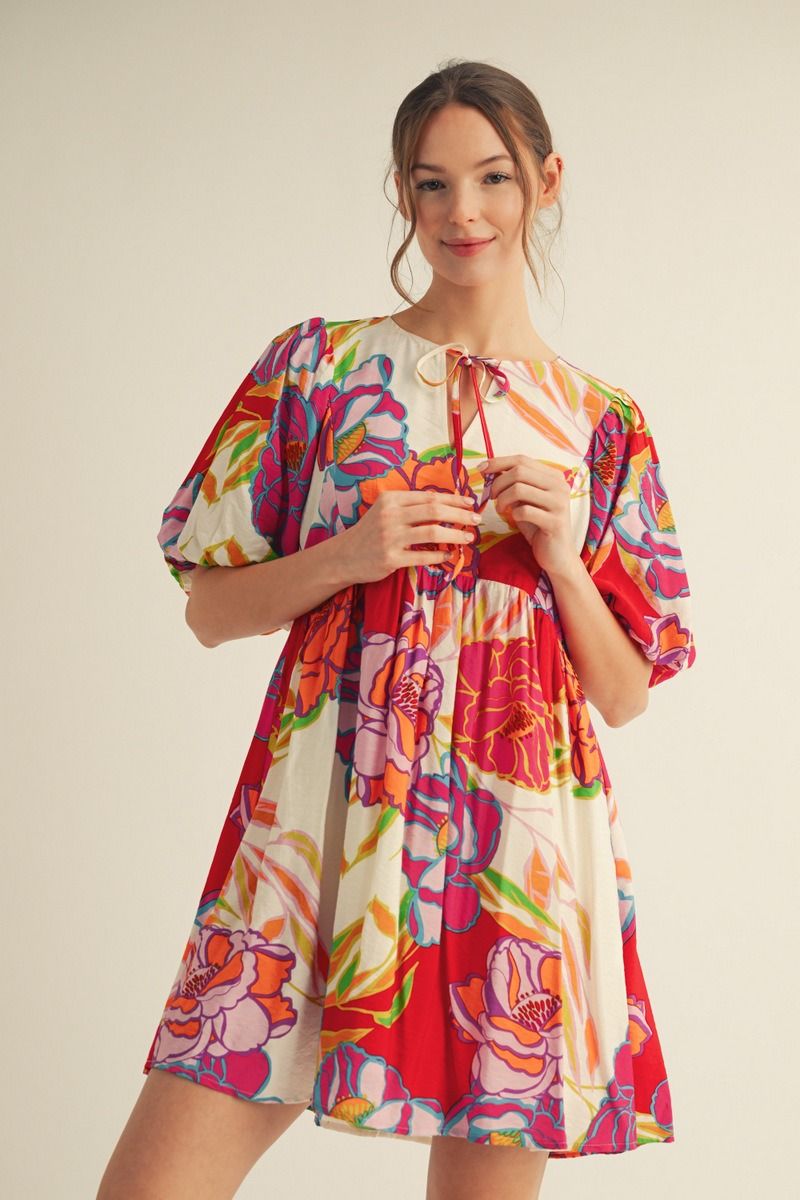 Flower Print Dress (Red)