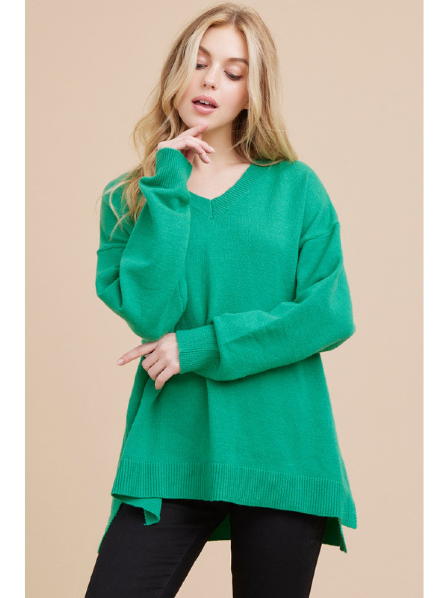 Green Solid Knit Sweater