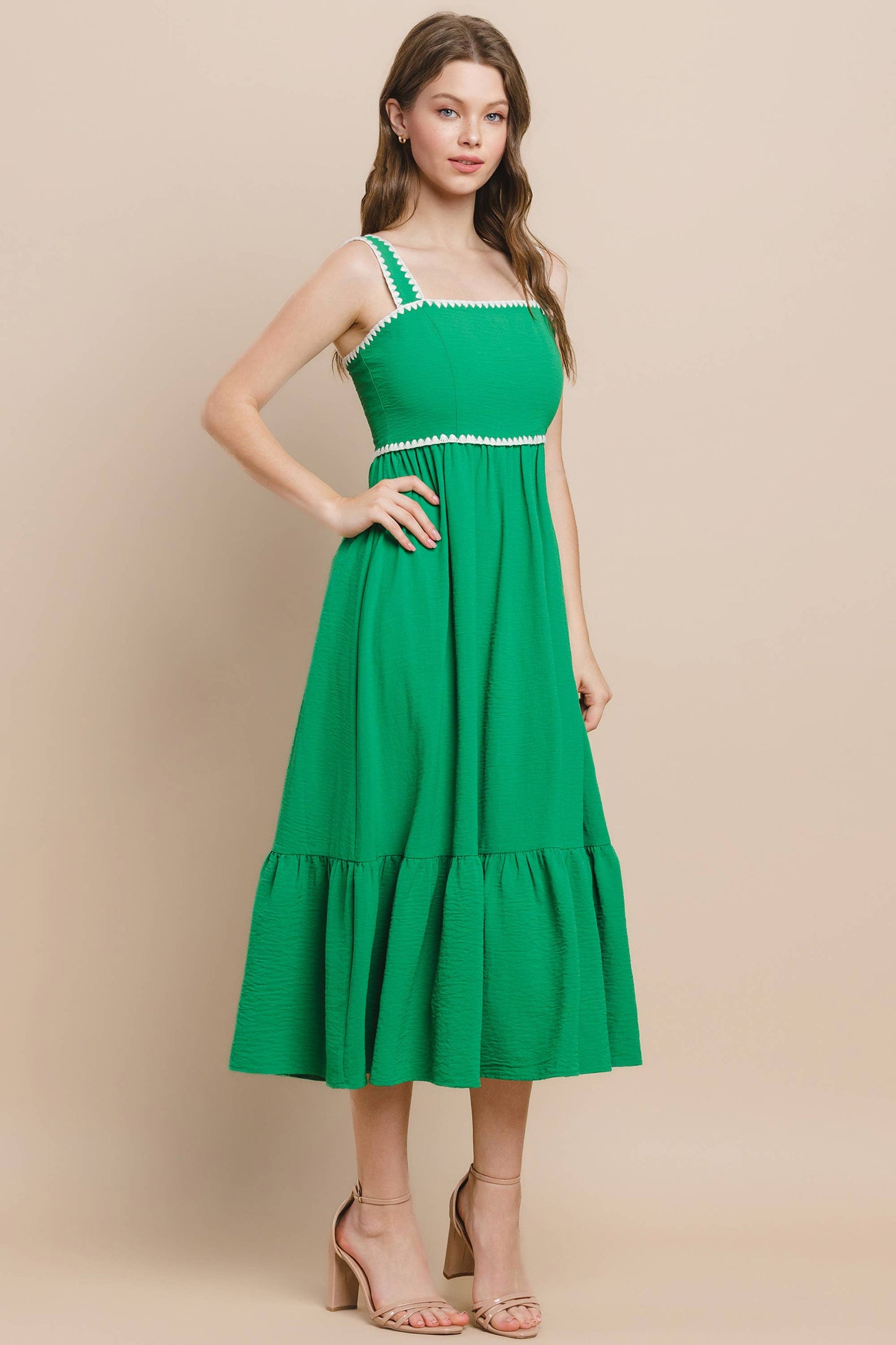 Contrast Wavy Detail Midi Dress
