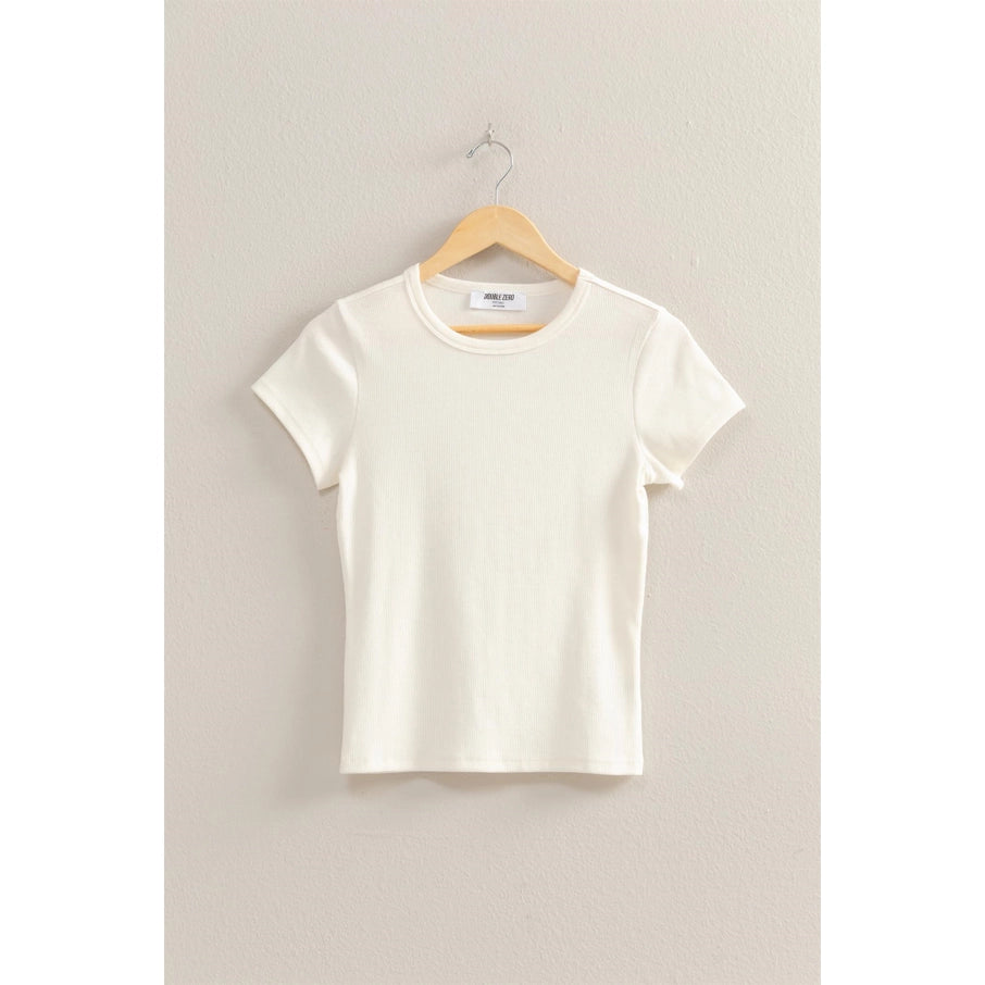 Ribbed Crew Neck Short Sleeve Top
