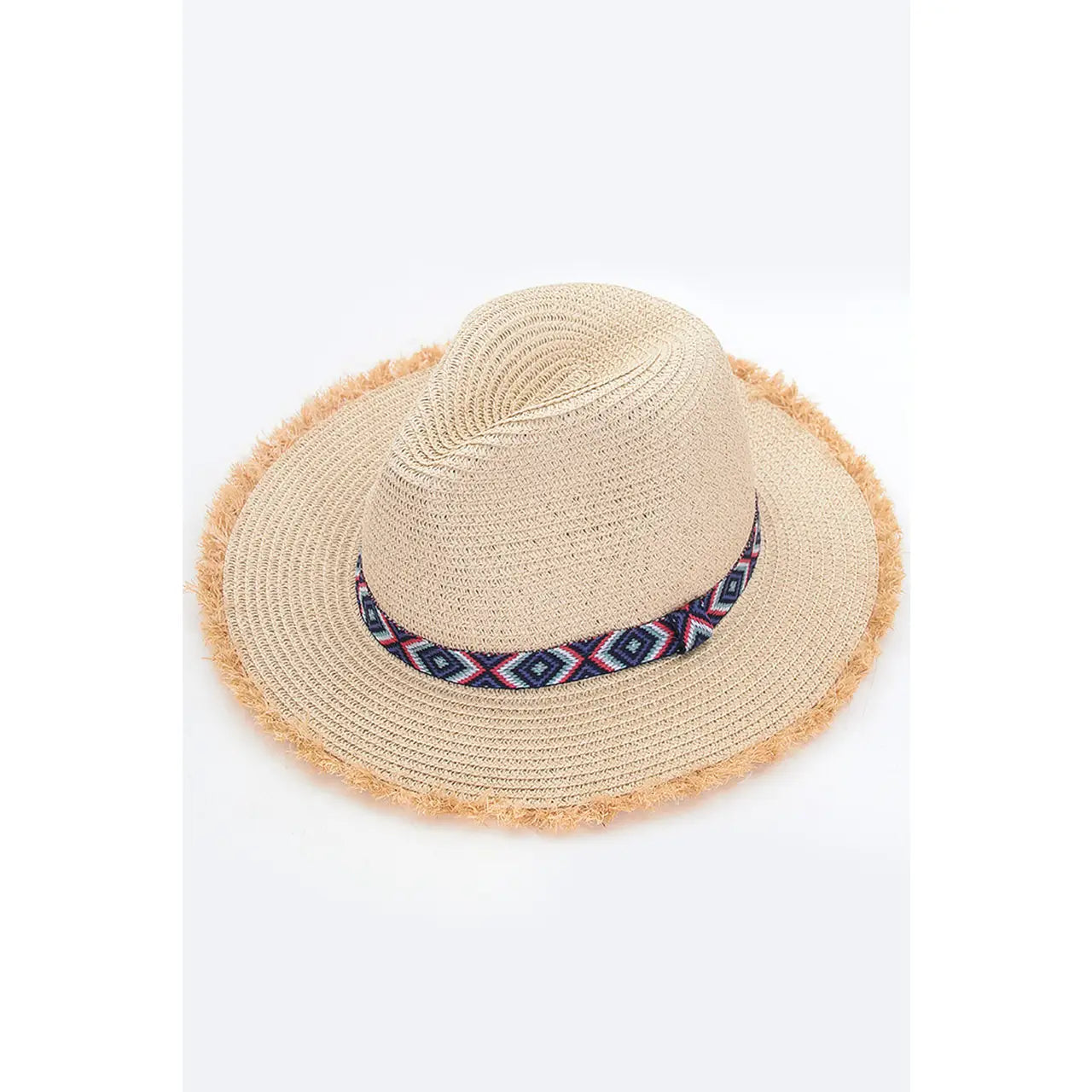 Frayed Trim Aztec Straw Hat