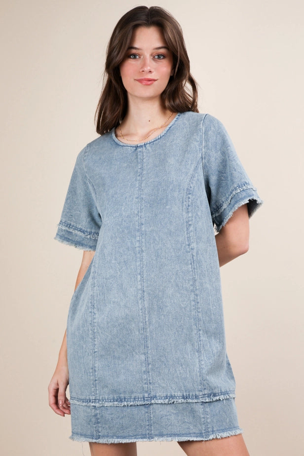 Washed Denim Shift Mini Dress