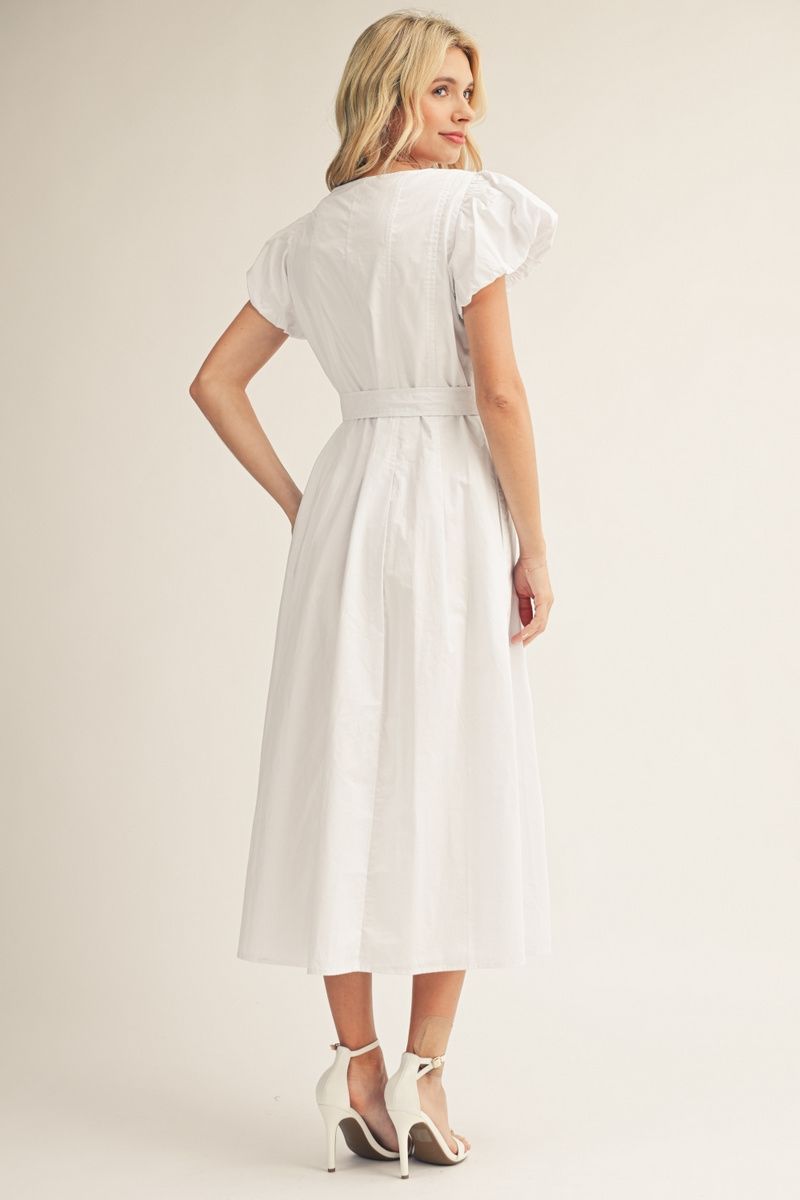 White Button-Up Midi Dress