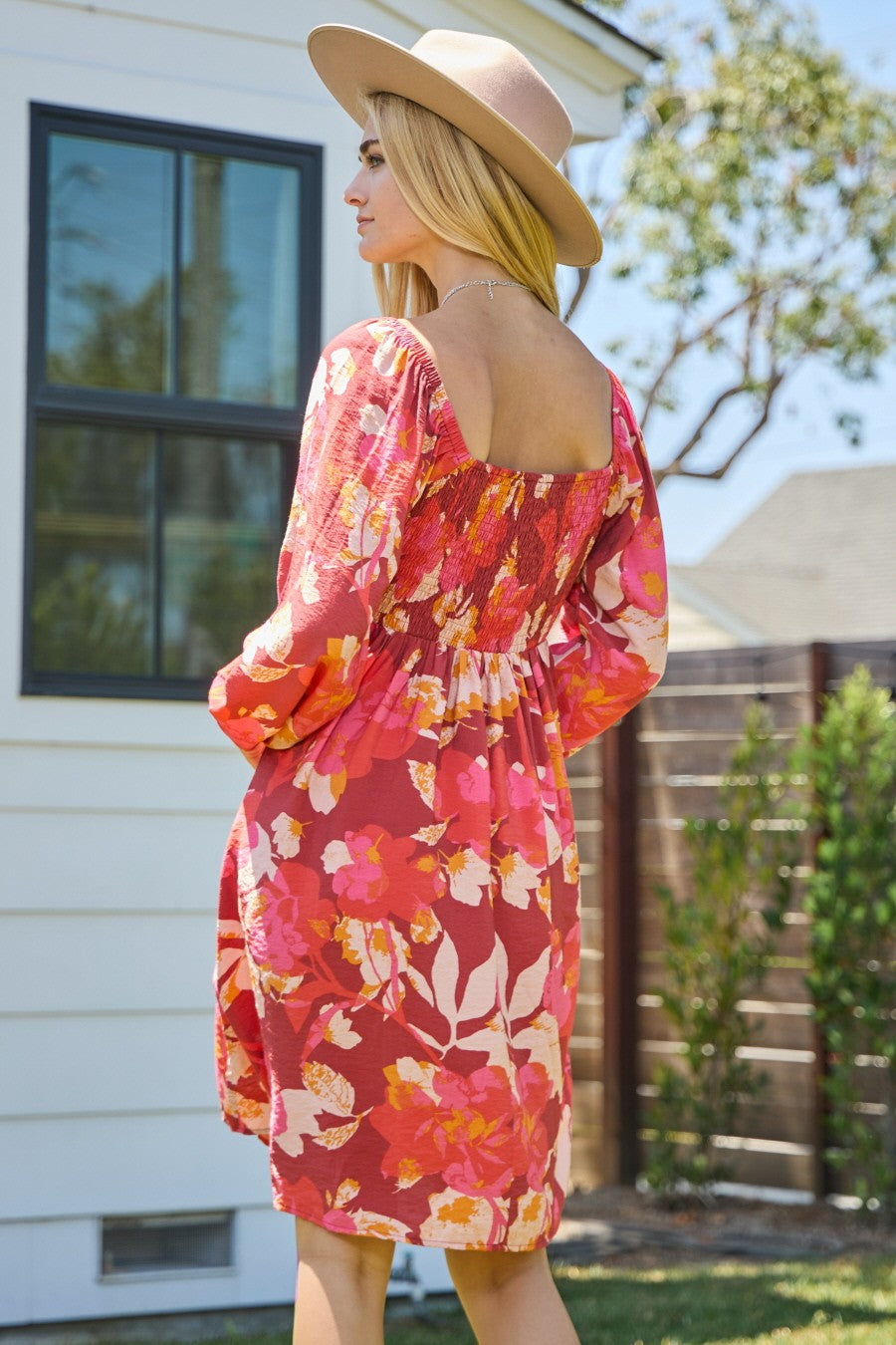 Floral Square Neckline Dress