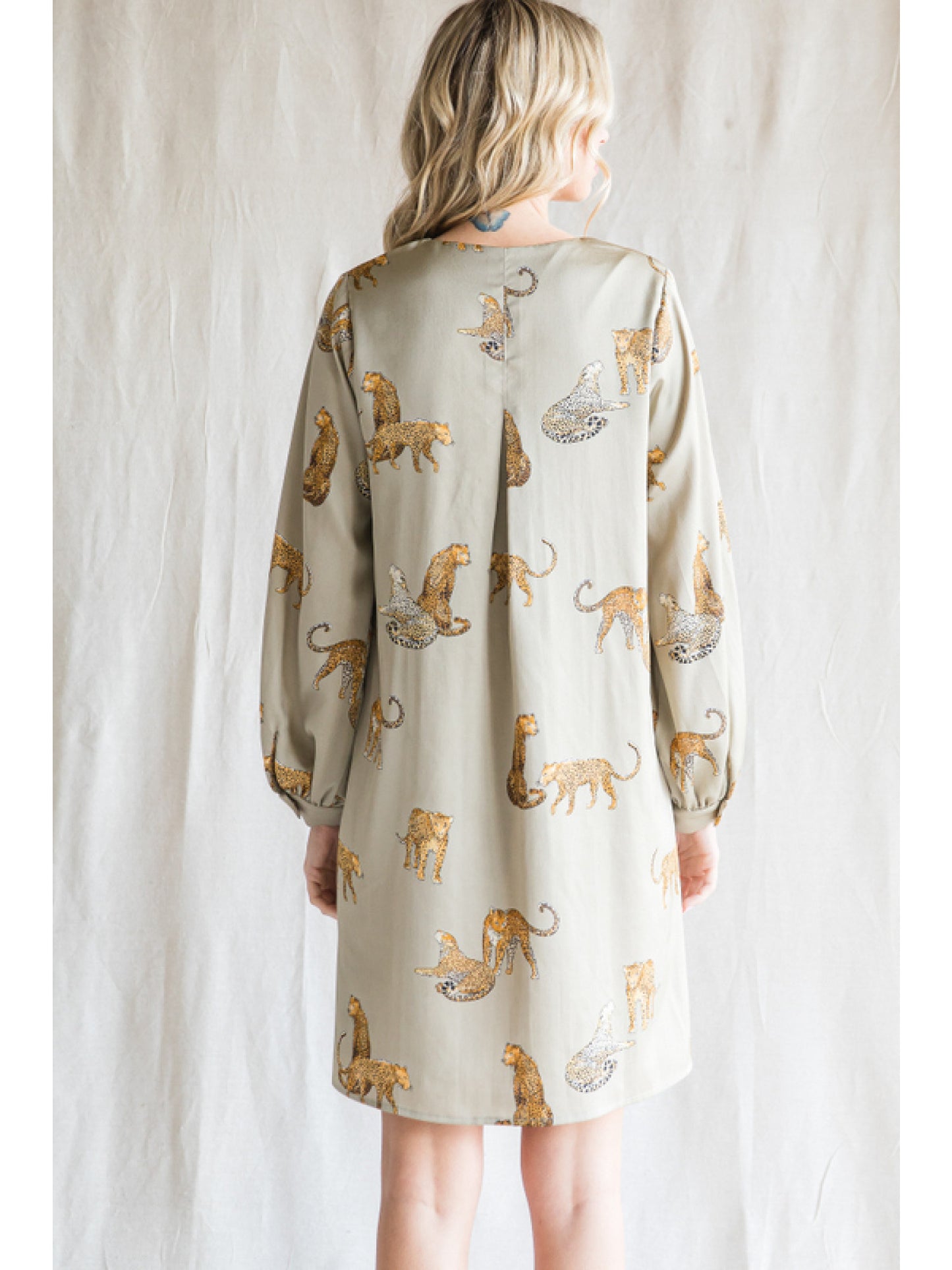 Sage Satin Tiger Print Dress