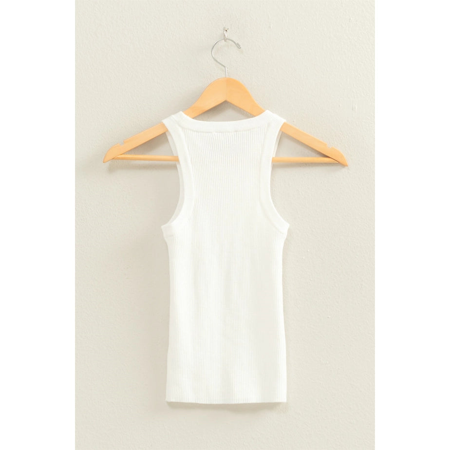 White Ribbed Knit Tank Top