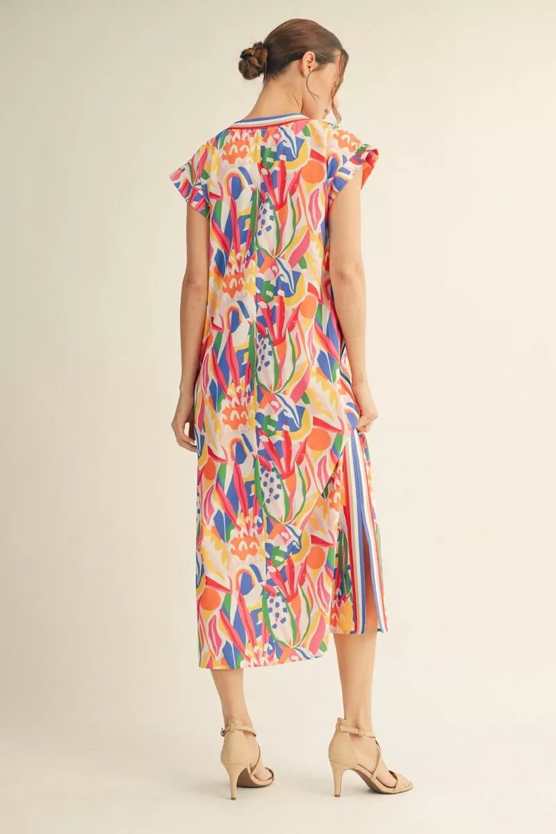 Drop Shoulder Geo Print Midi