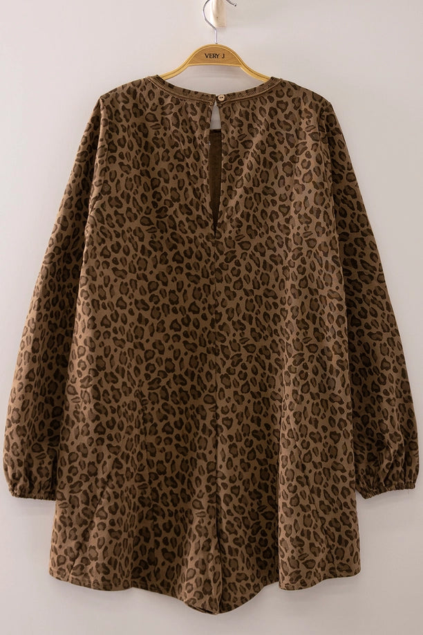 Leopard Print Long Sleeve Romper
