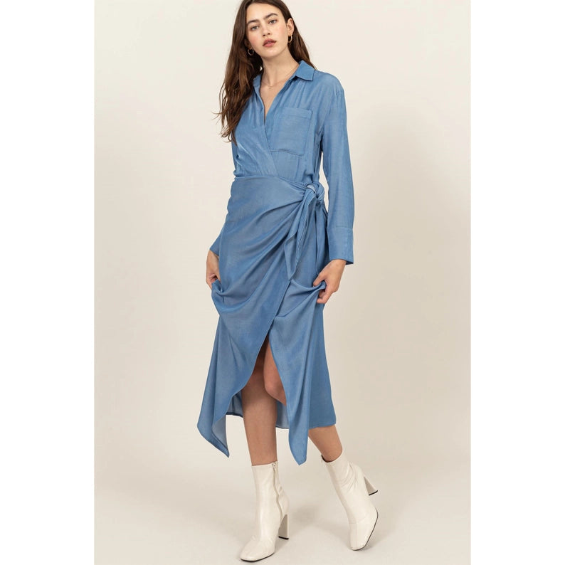 TIE-DETAIL Wrap Midi Dress