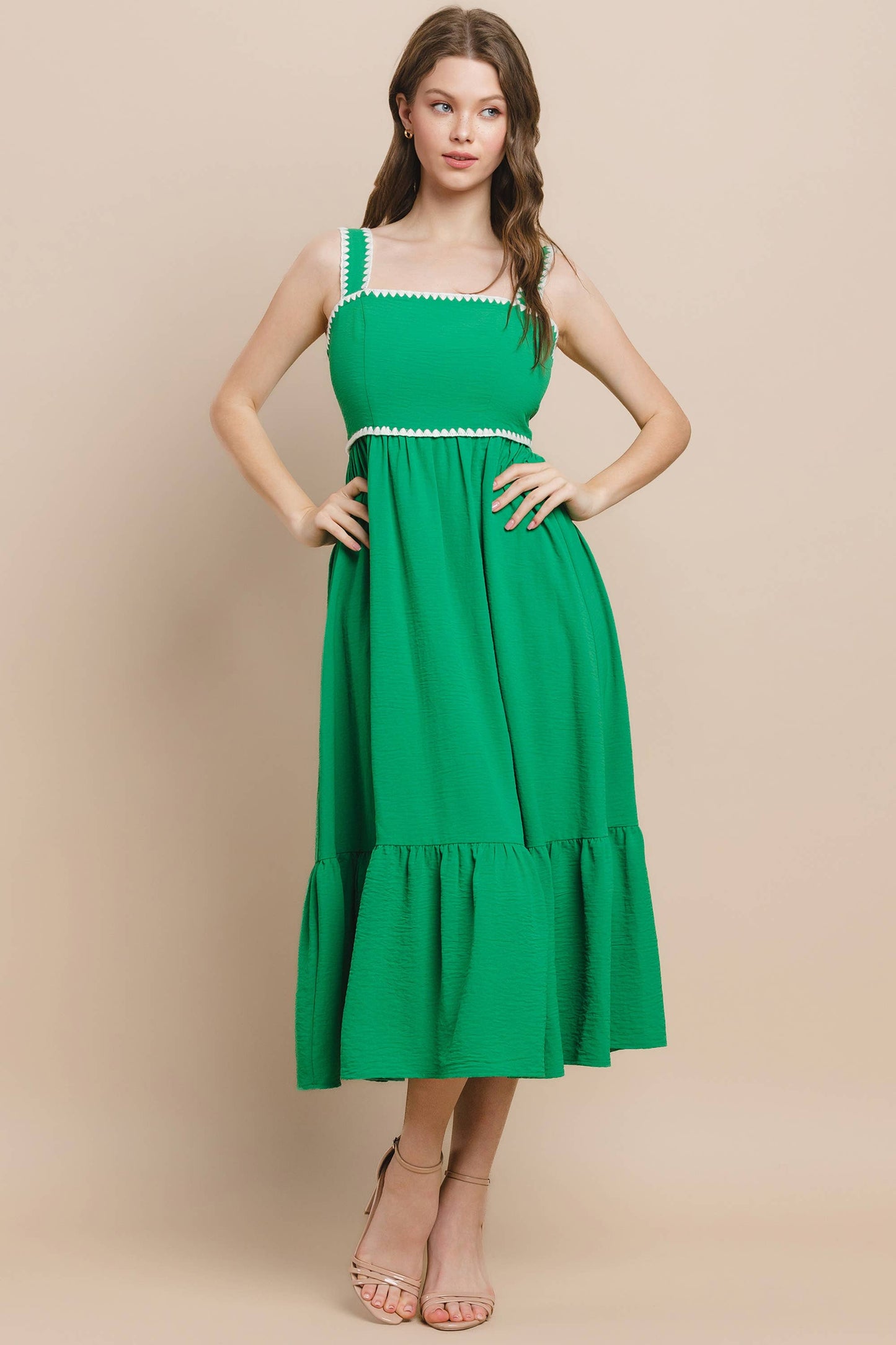 Contrast Wavy Detail Midi Dress