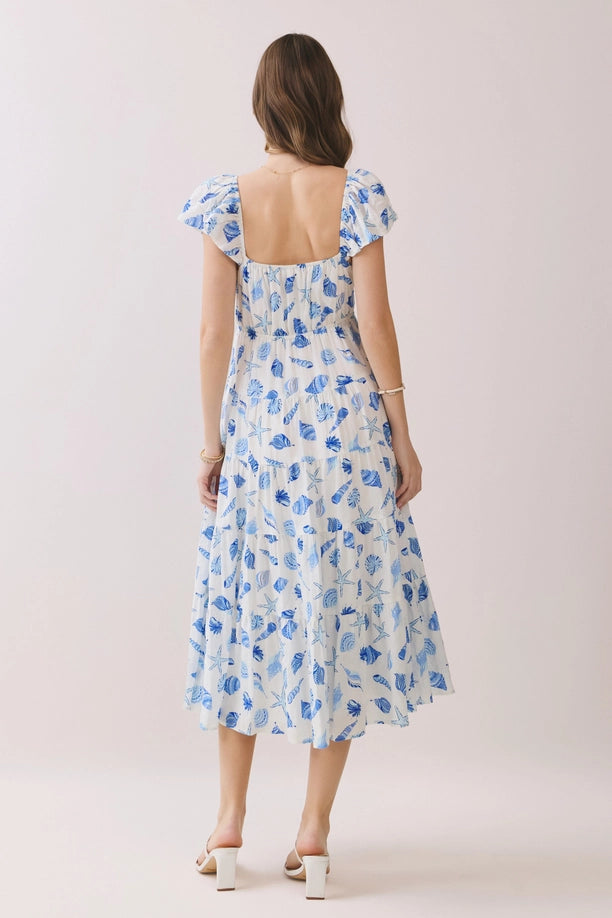 Shell Flutter Sleeve Midi Dress