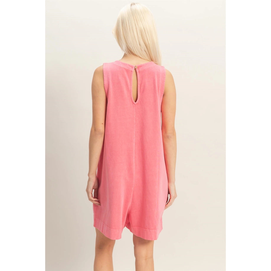 Pocket Detail Sleeveless Romper (Taffy Pink)