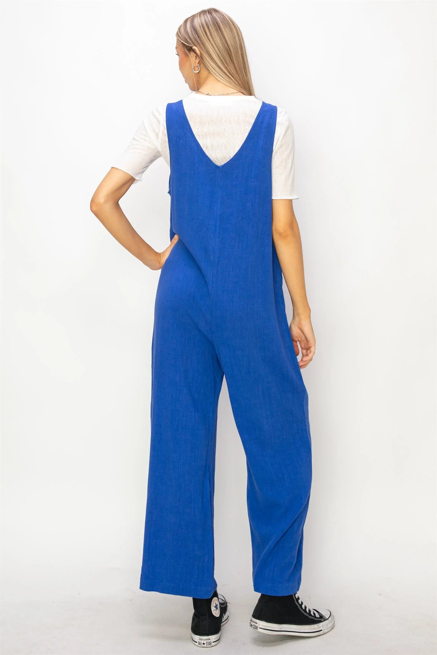 LINEN SLEEVELESS JUMPSUIT COBALT BLUE