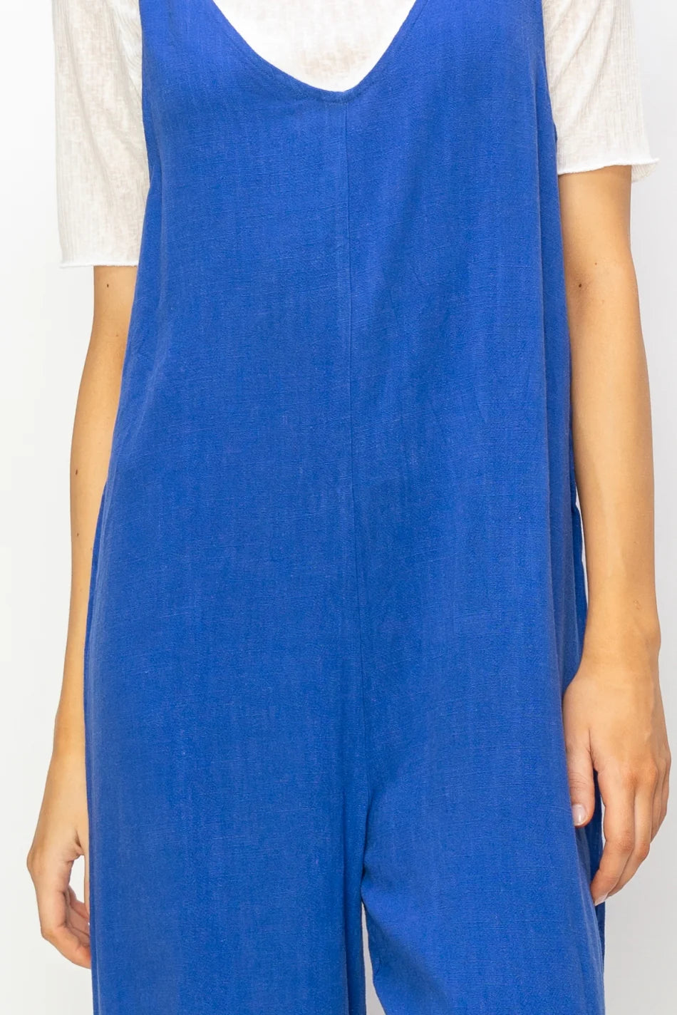 LINEN SLEEVELESS JUMPSUIT COBALT BLUE