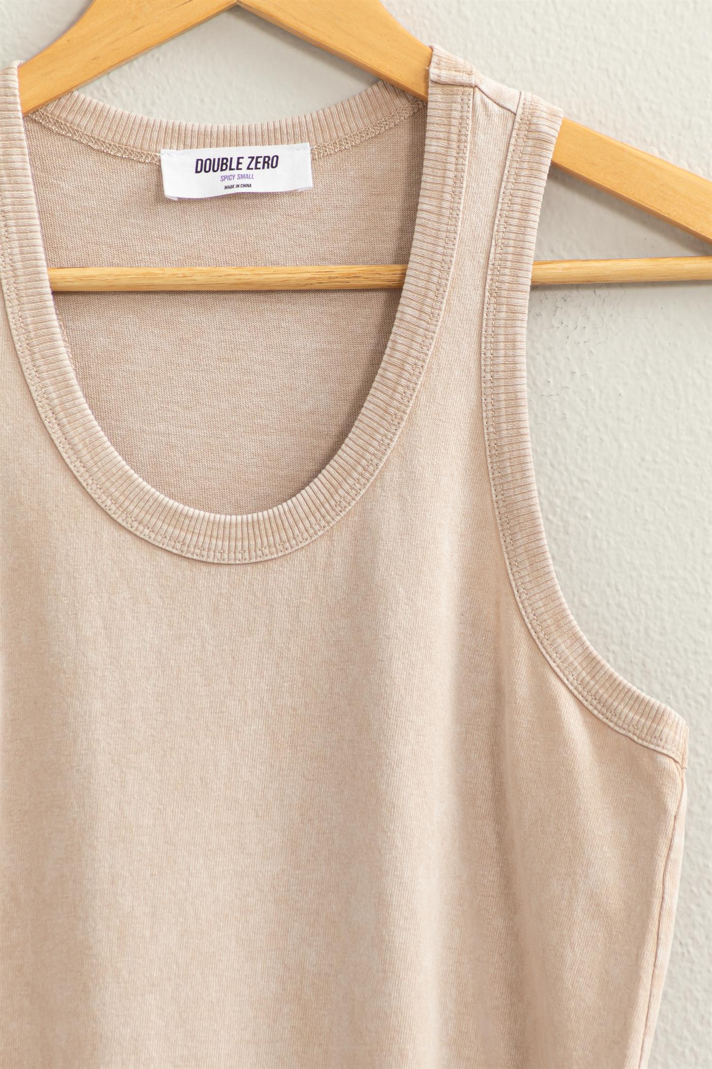 SLEEVELESS SHIFT MIDI DRESS - TAN