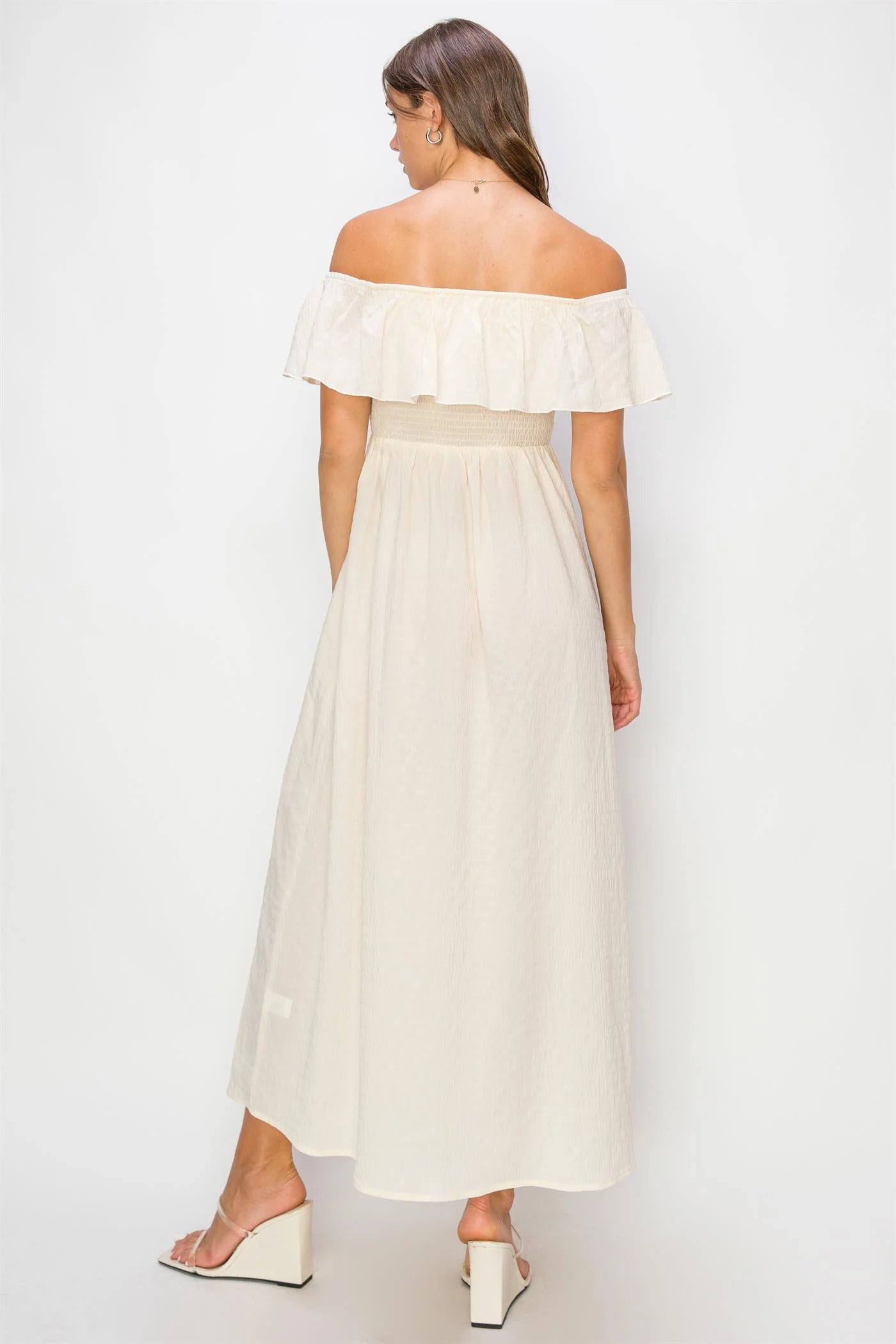 LINEN OFF-SHOULDER MAXI DRESS
