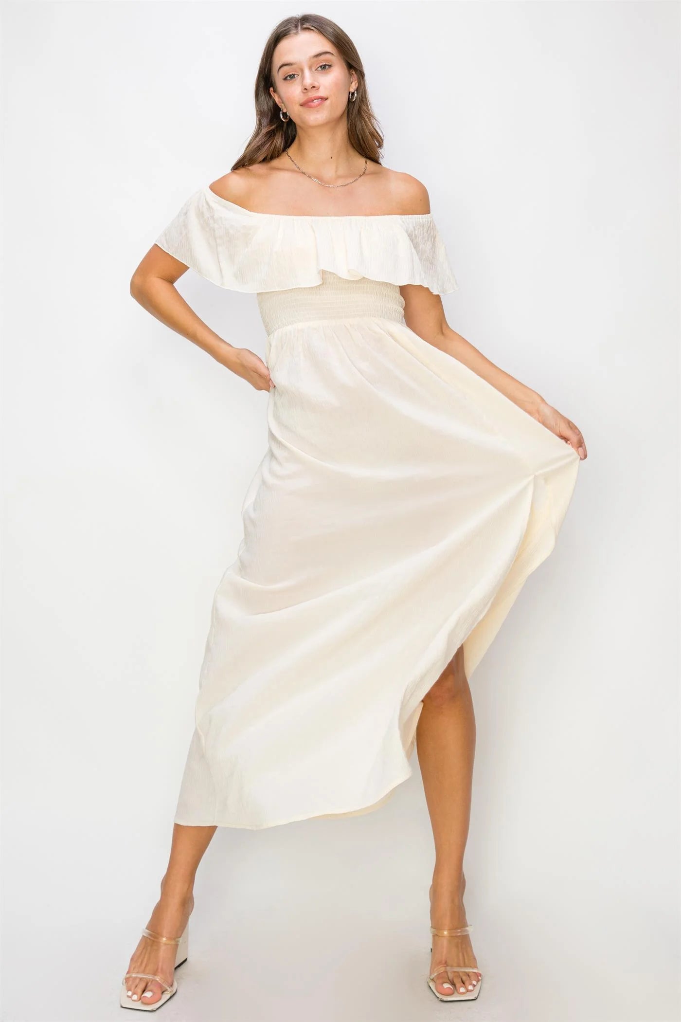 LINEN OFF-SHOULDER MAXI DRESS