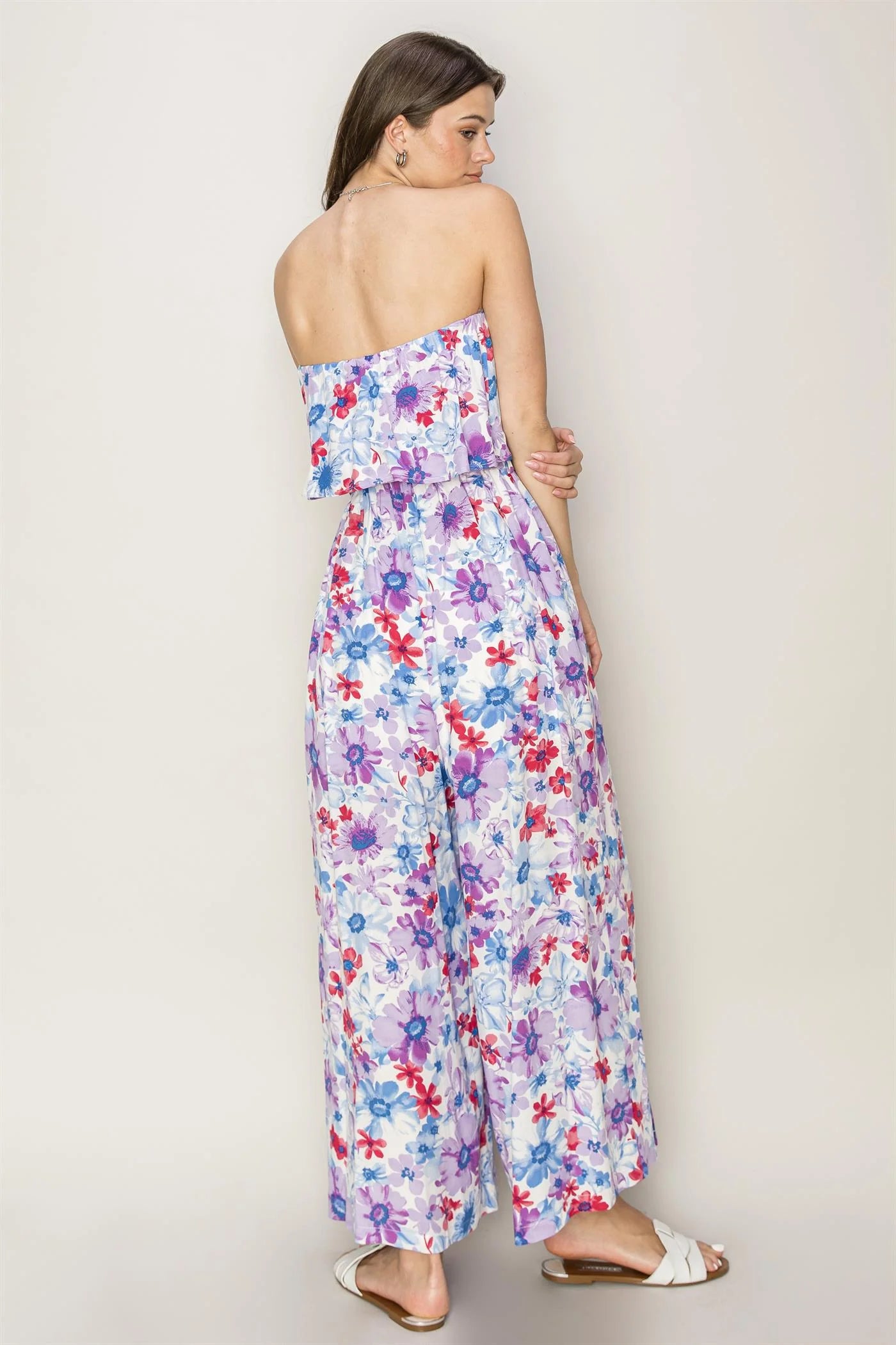 FLORAL PRINT LAYERED TUBE JUMPSUIT