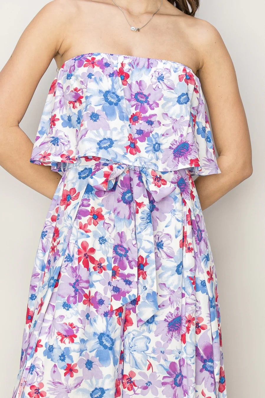 FLORAL PRINT LAYERED TUBE JUMPSUIT