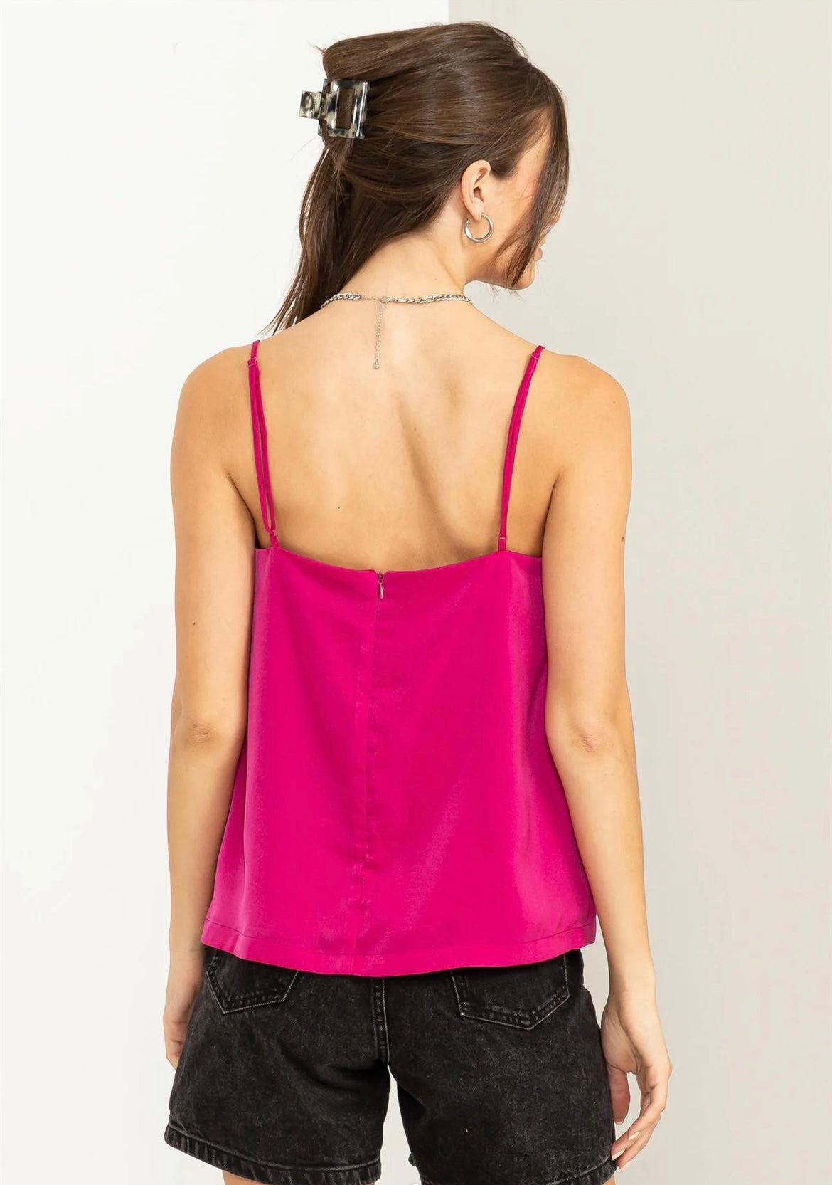 SWEET POP FEATHER-TRIMMED CAMI TOP