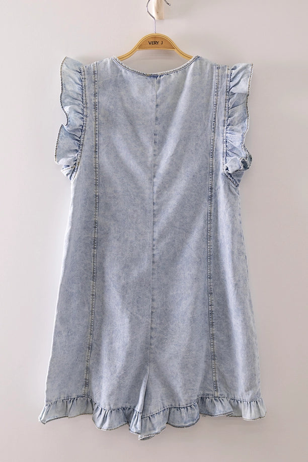 Sweet Ruffle Denim Romper