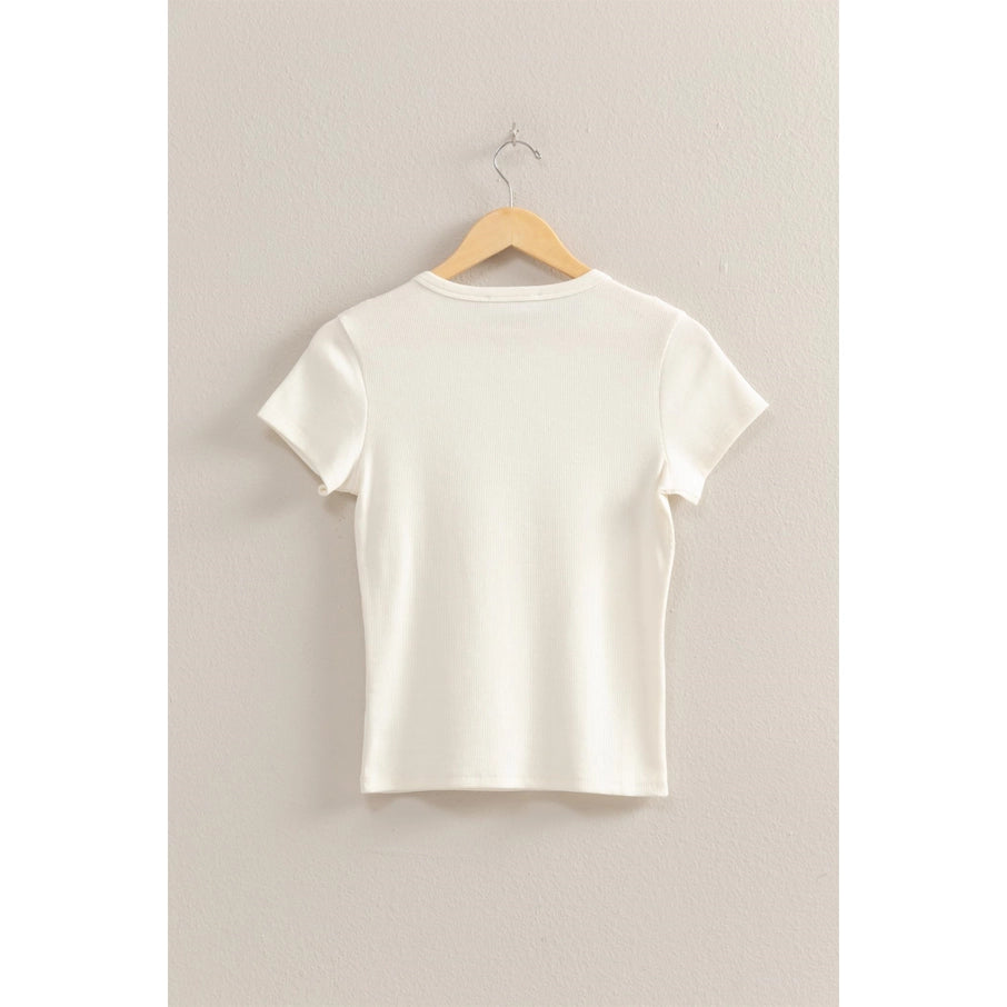 Ribbed Crew Neck Short Sleeve Top