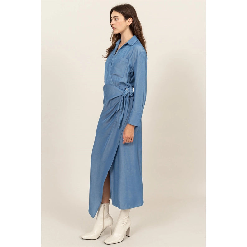 TIE-DETAIL Wrap Midi Dress