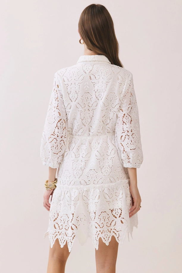 Floral Lace Tie Waist Button Down Mini Dress