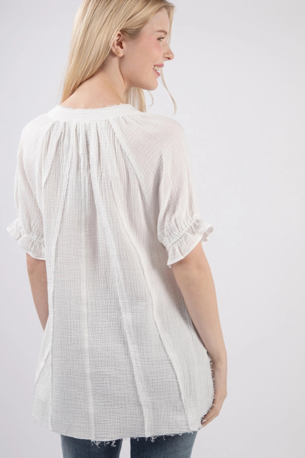 Puff Sleeve Cotton Gauze Shirts Blouse