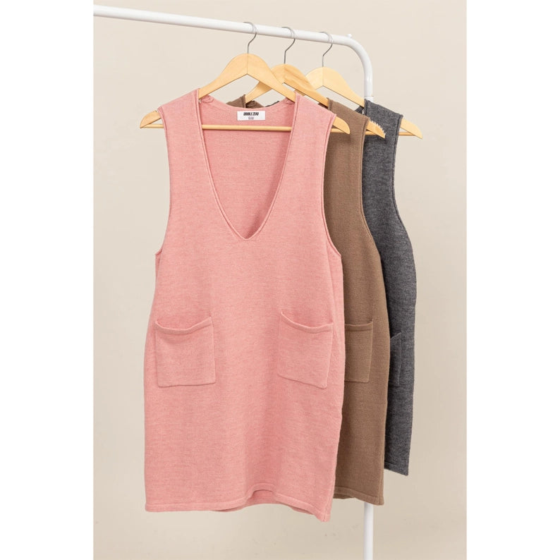 Knit Pocket Pinafore Mini Dress