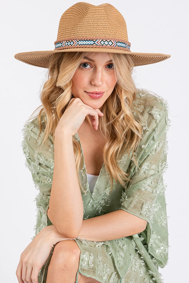 Woven Boho Aztec Pattern Band Summer Sun Hat