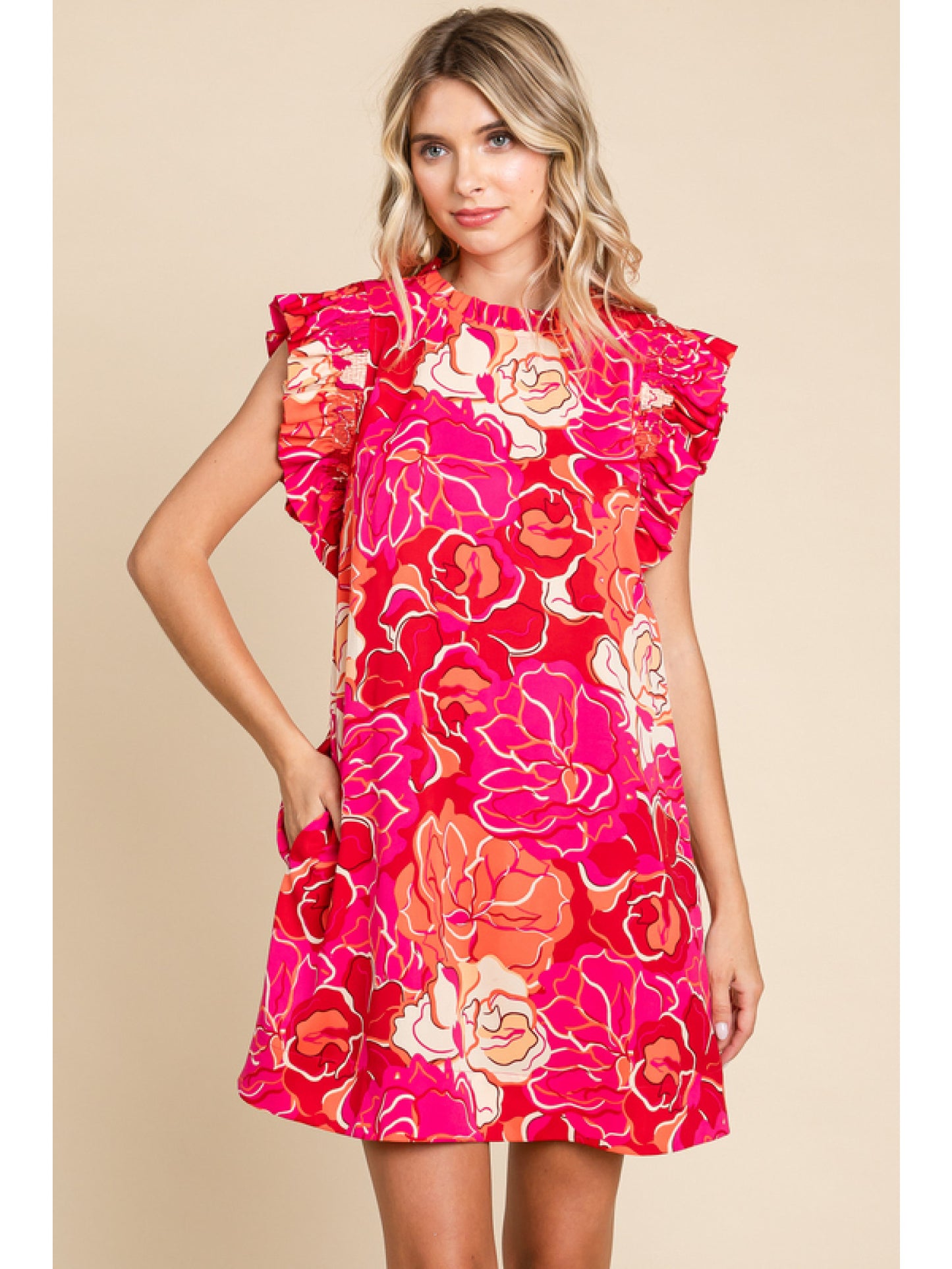 Flower Print Frill Dress
