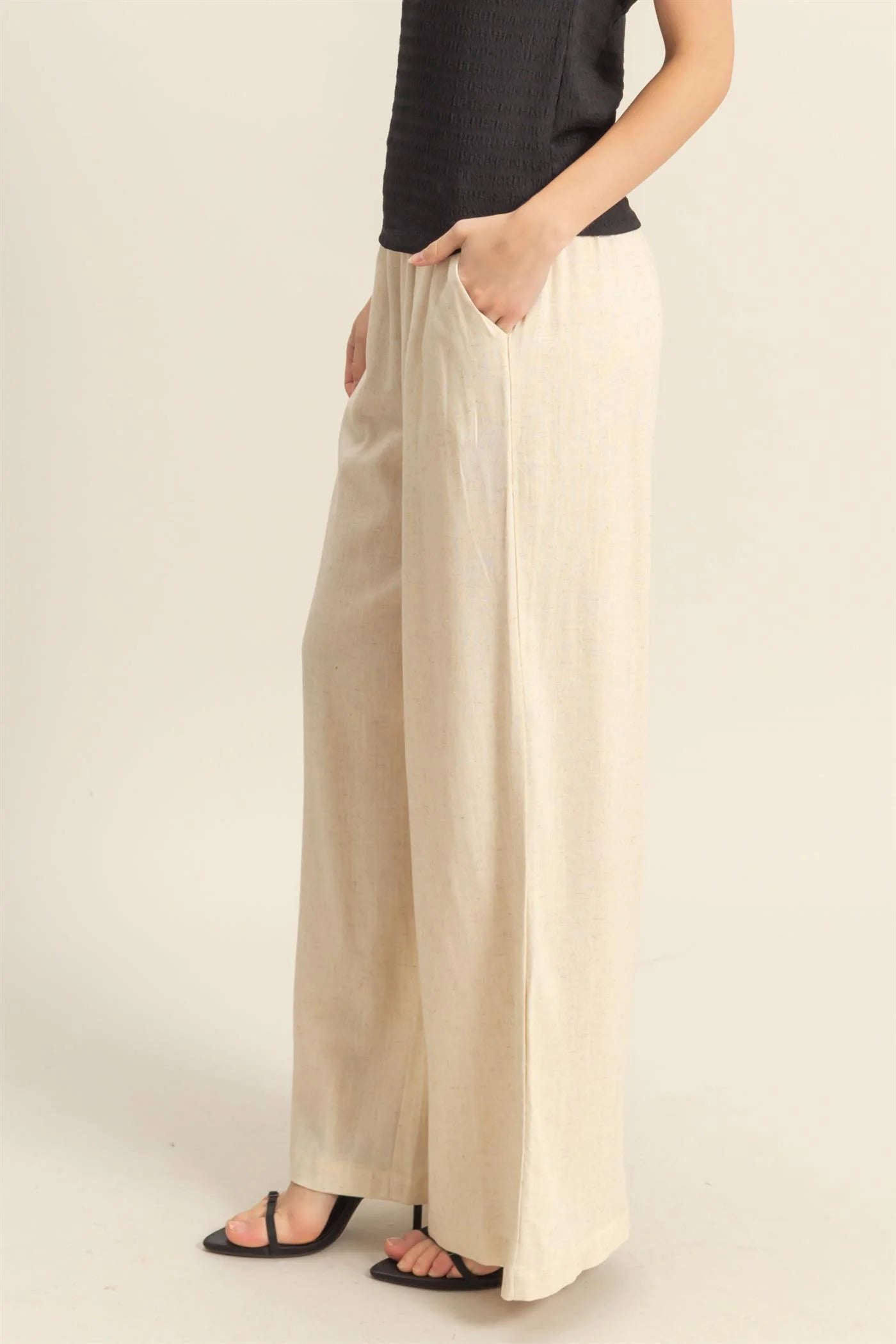 Elasticized Waist Linen Pants