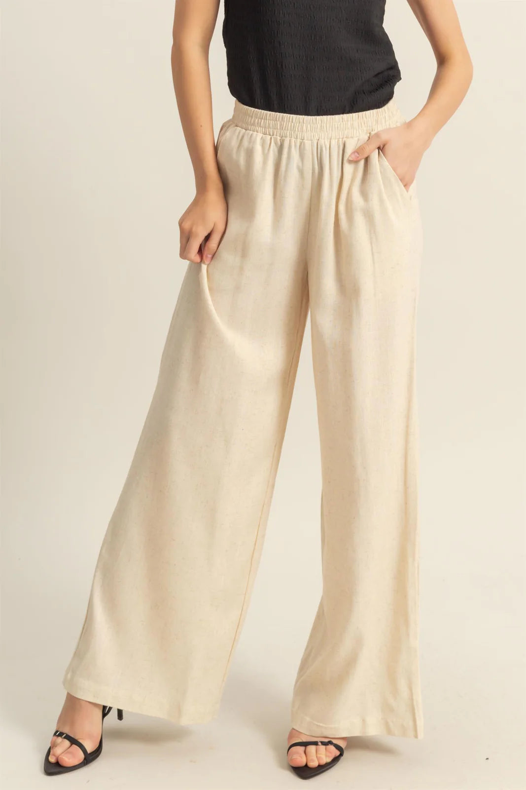Elasticized Waist Linen Pants