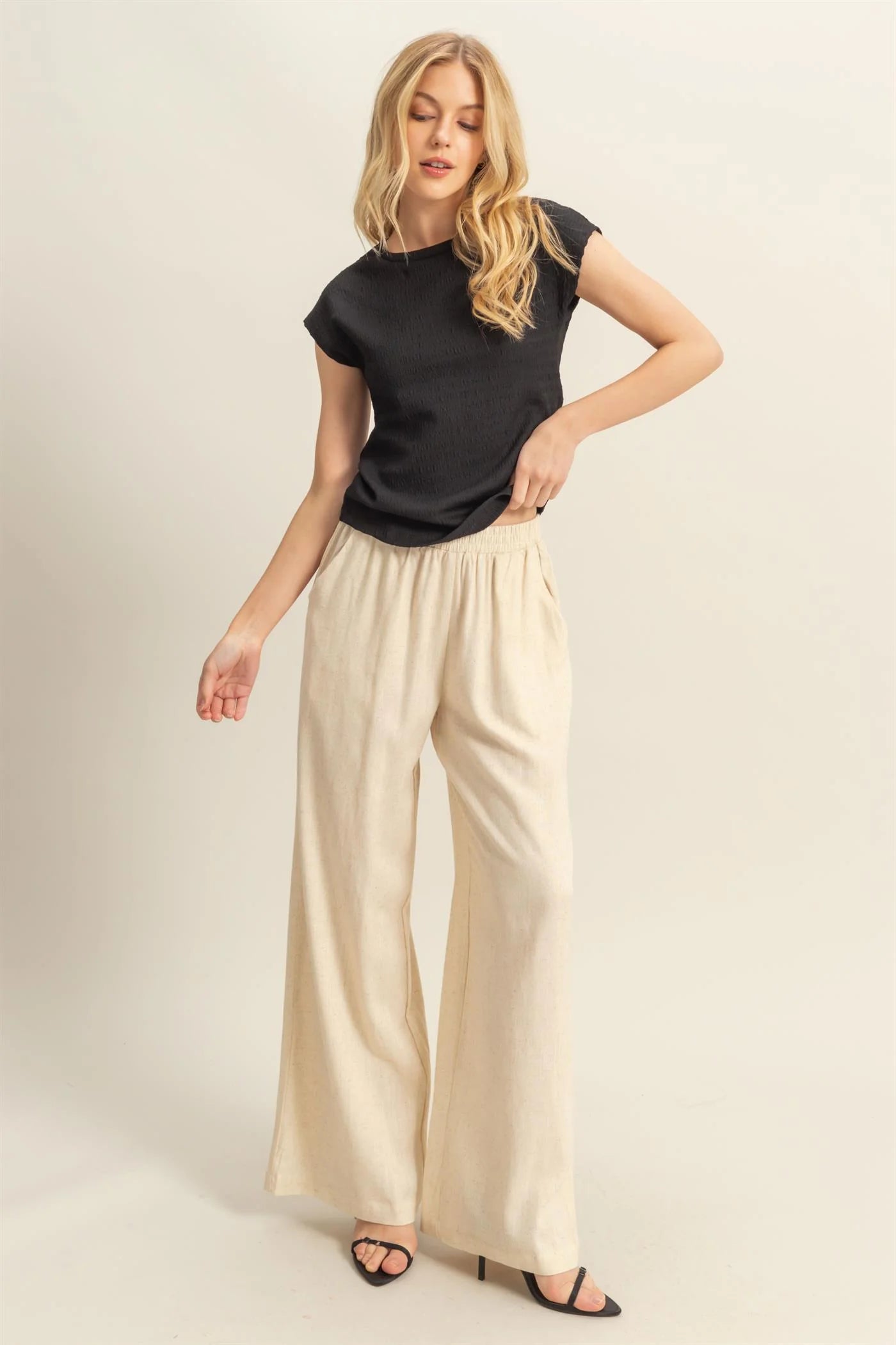 Elasticized Waist Linen Pants