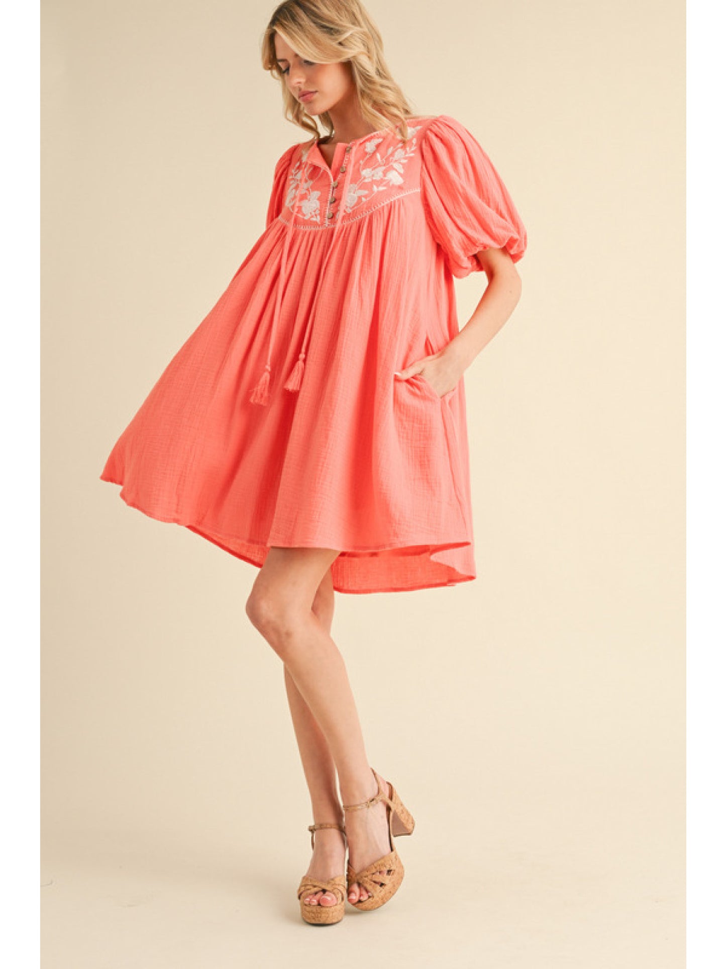 Embroidered Gauze Dress