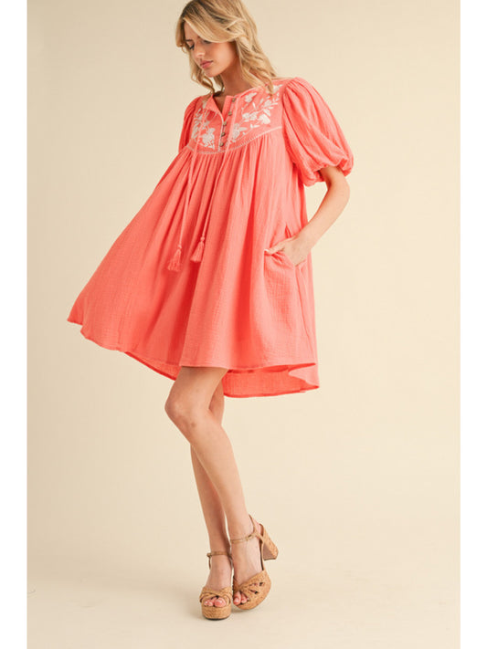 Embroidered Gauze Dress
