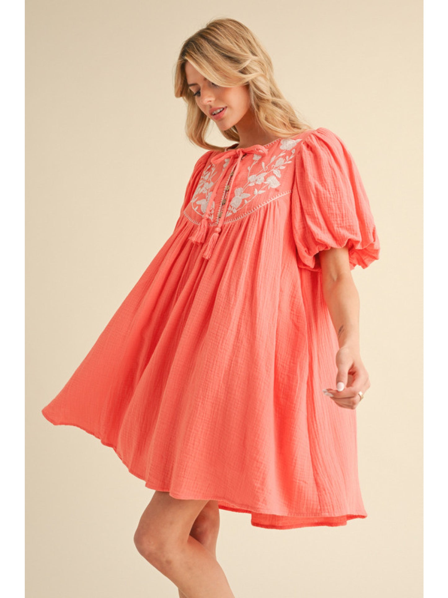 Embroidered Gauze Dress