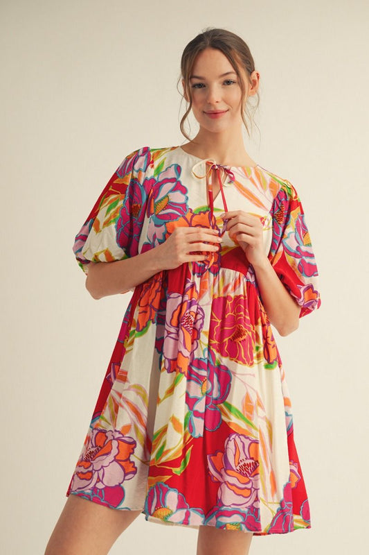 Flower Print Dress (Red)