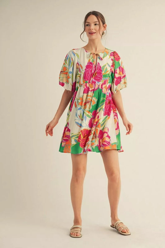 Flower Print Dress (Green)