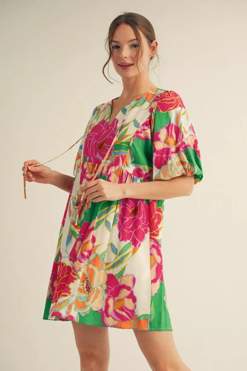 Flower Print Dress (Green)