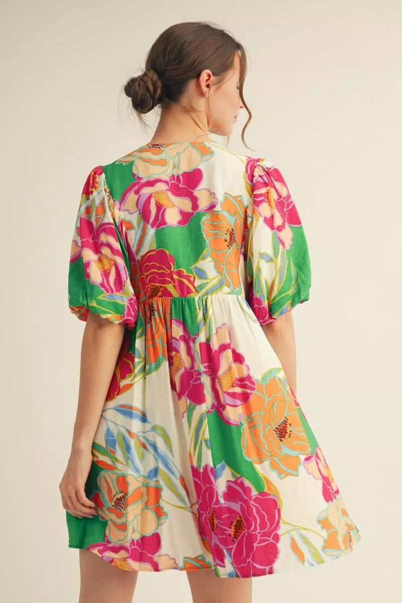 Flower Print Dress (Green)