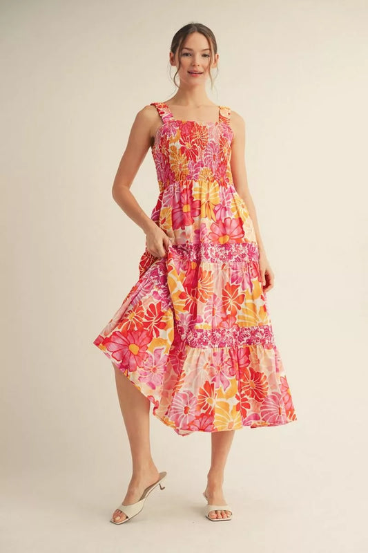 Smocked Floral Tiered Dress