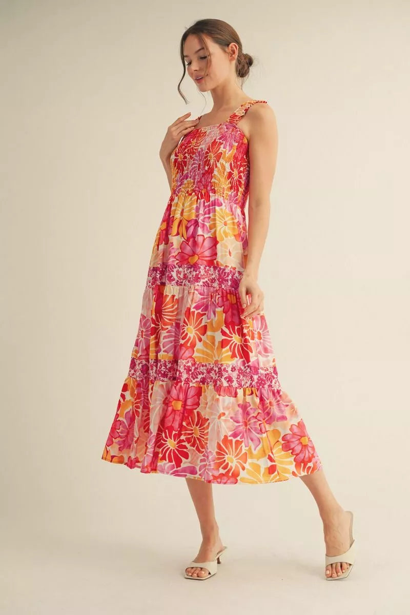 Smocked Floral Tiered Dress