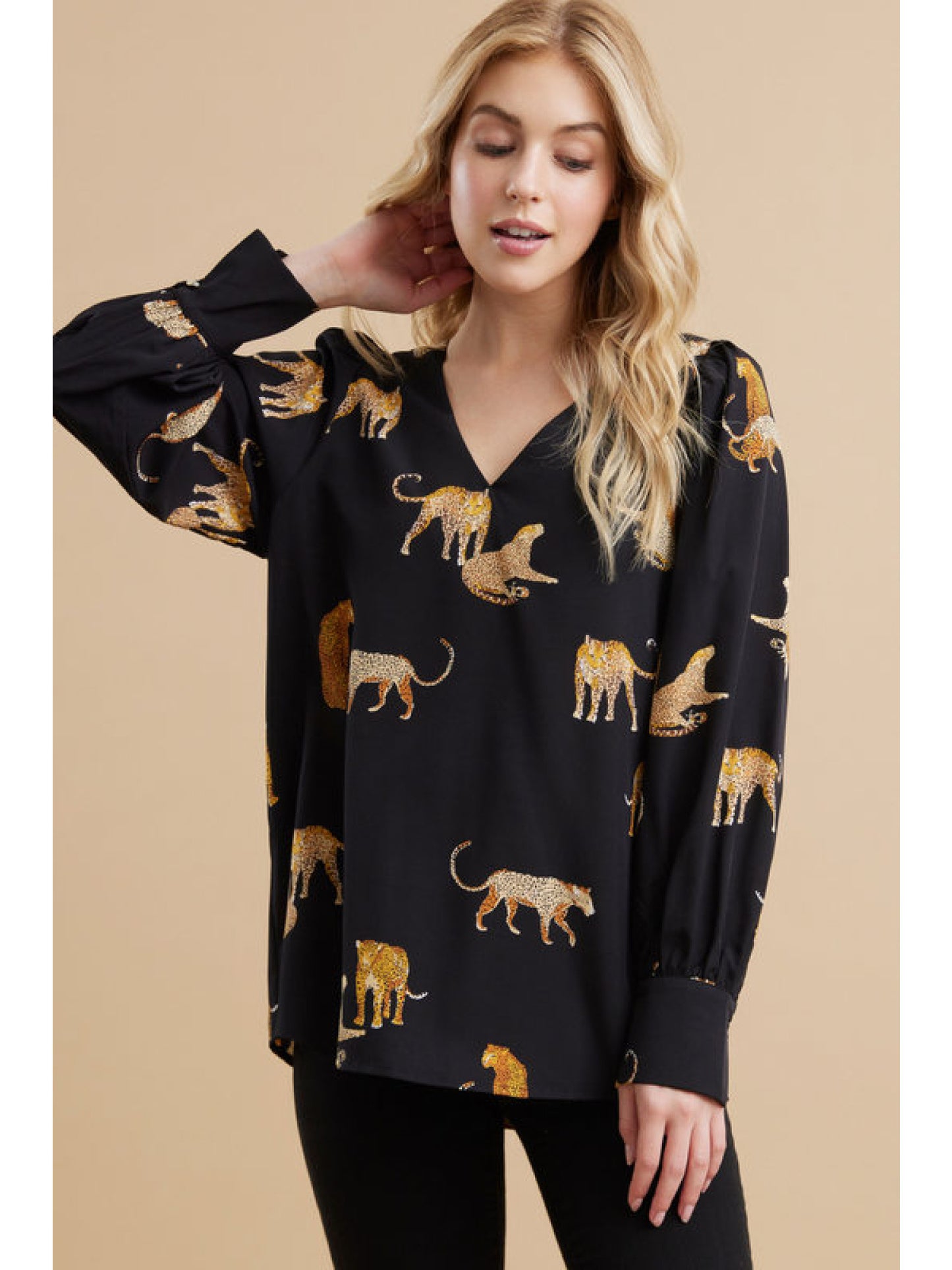 Animal Print Satin Blouse