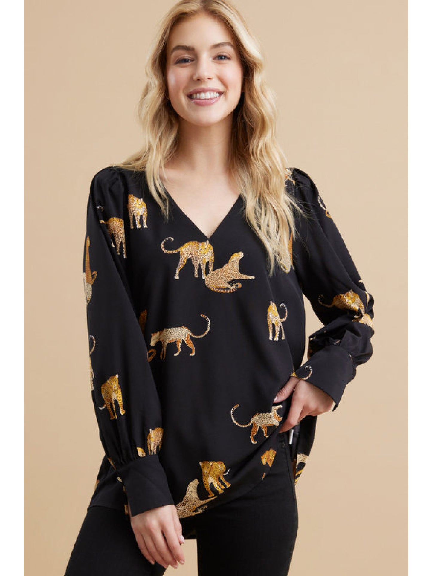 Animal Print Satin Blouse