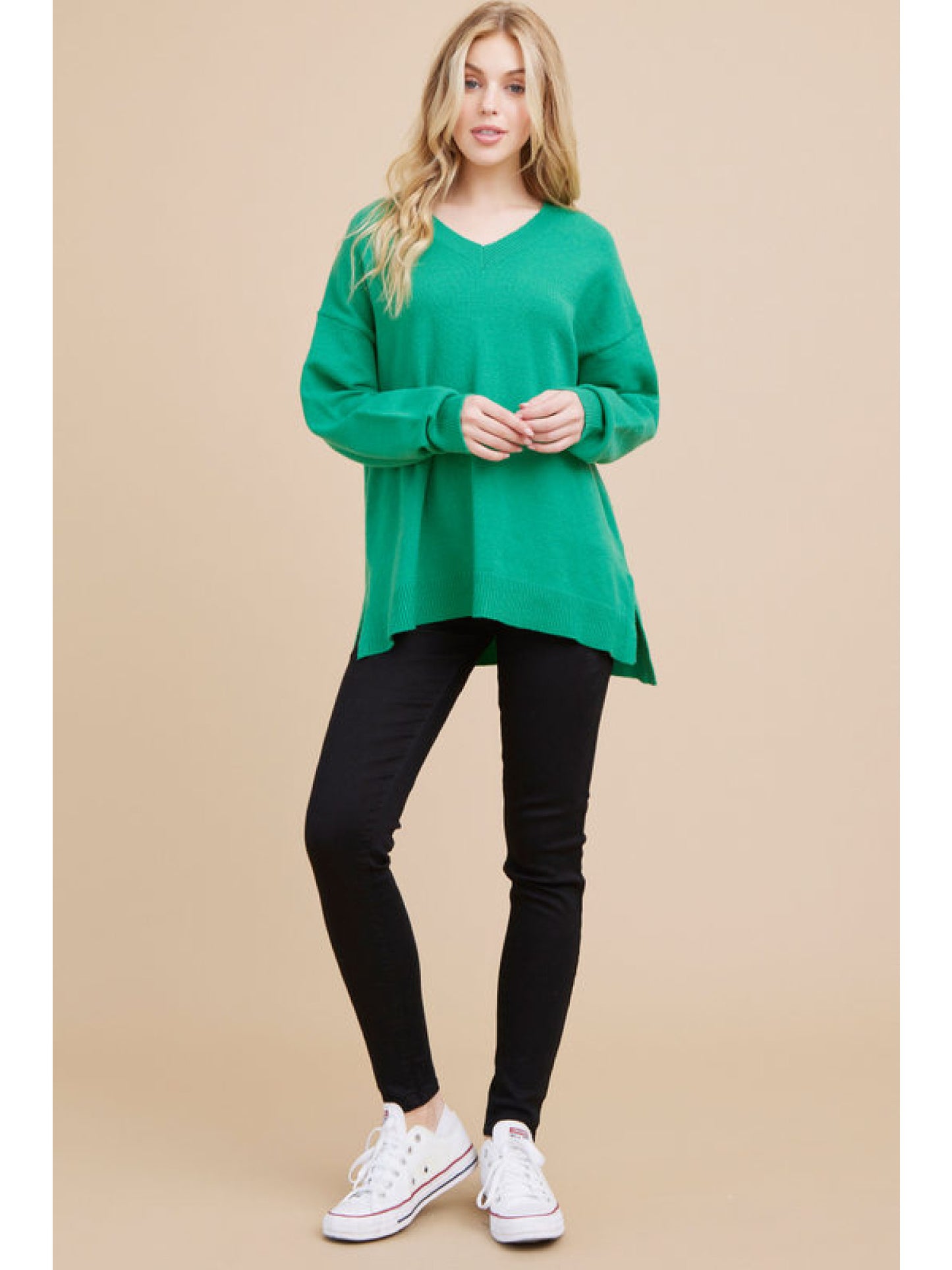 Green Solid Knit Sweater