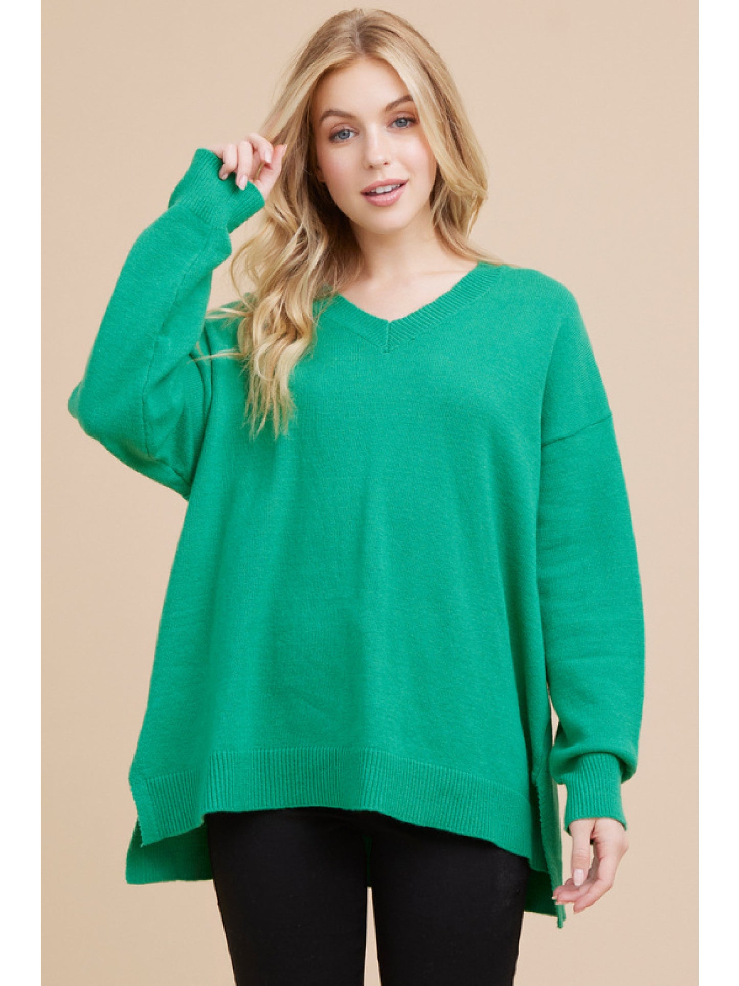 Green Solid Knit Sweater